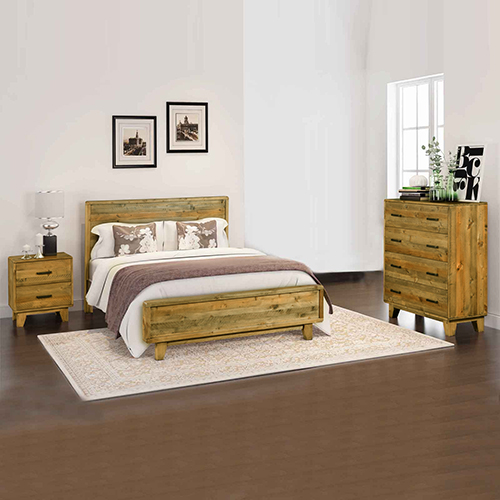 Woodstyle Solid Timber Light Brown 4 pcs Bedroom Suite in Rustic Texture
